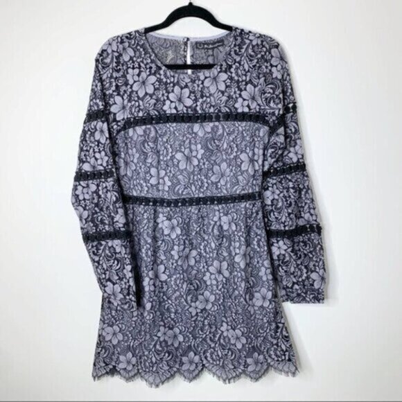 REVOLVE For Love & Lemons Theodora Bell Sleeve Mini Dress Lace Purple Small - Picture 7 of 16